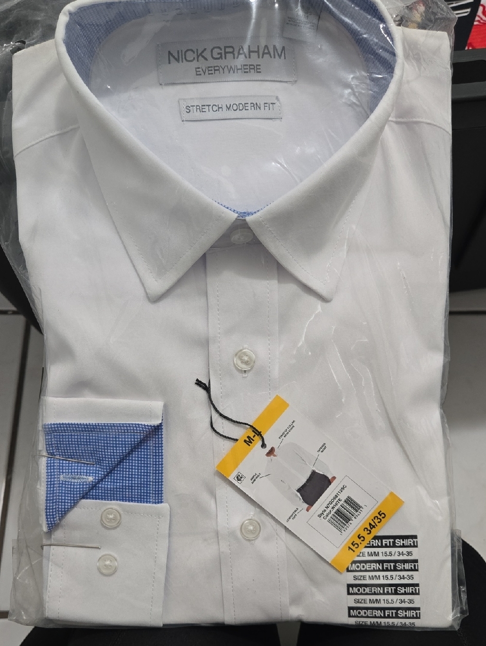 Nick Graham White Dress Shirt with Blue Contrast Trim